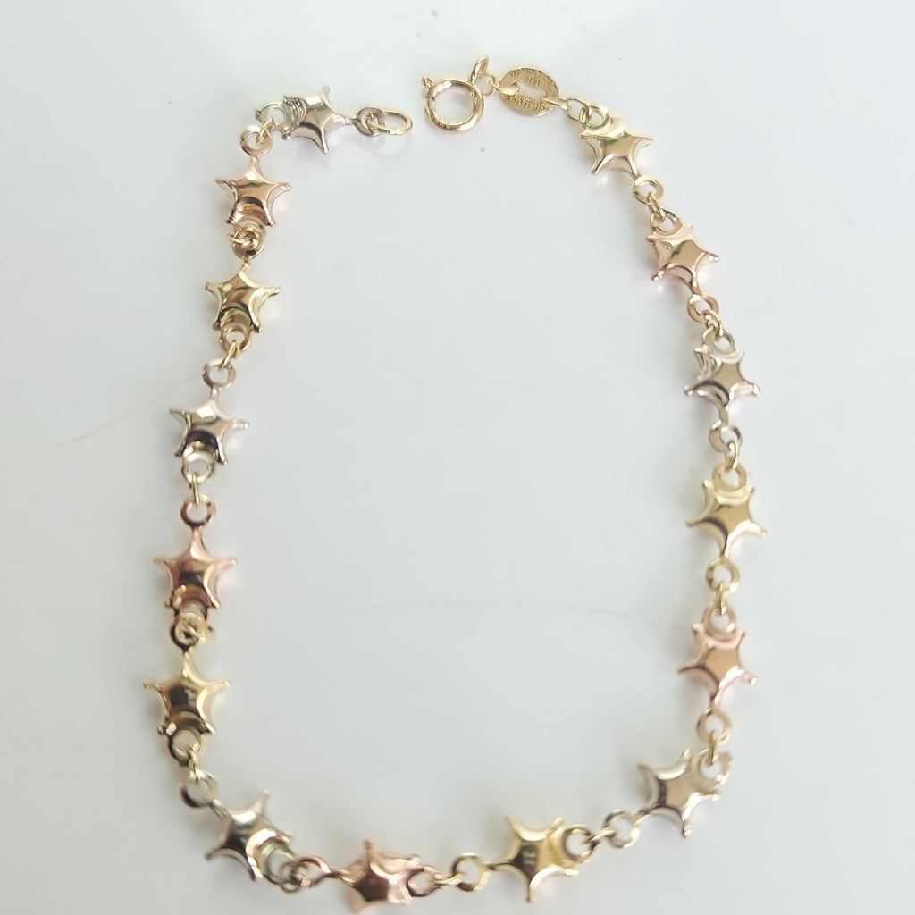 PULSERA TEJIDO ESPECIAL ESTRELLAS COMBINADAS 14K 18 CM 2.3 GR (NUEVO)