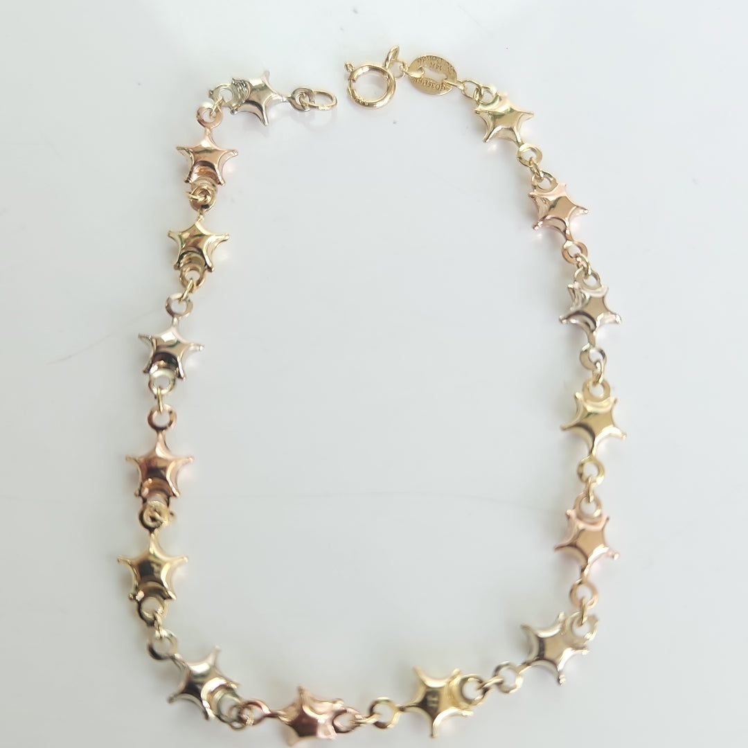 PULSERA TEJIDO ESPECIAL ESTRELLAS COMBINADAS 14K 18 CM 2.3 GR (NUEVO)