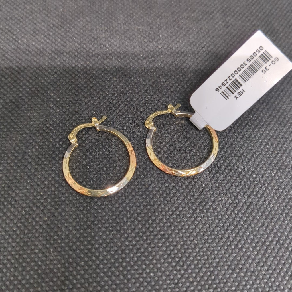 ARETES TEJIDO ARRACADAS BISELADAS COMBINADAS 14K 1.4 GR (NUEVO)