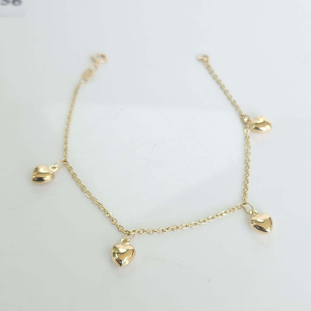 PULSERA ESP CON FIG CORAZONES 14K 18 CM 1.8 GR (NUEVO)