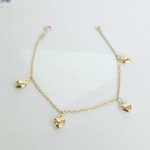 PULSERA ESP CON FIG CORAZONES 14K 18 CM 1.8 GR (NUEVO)