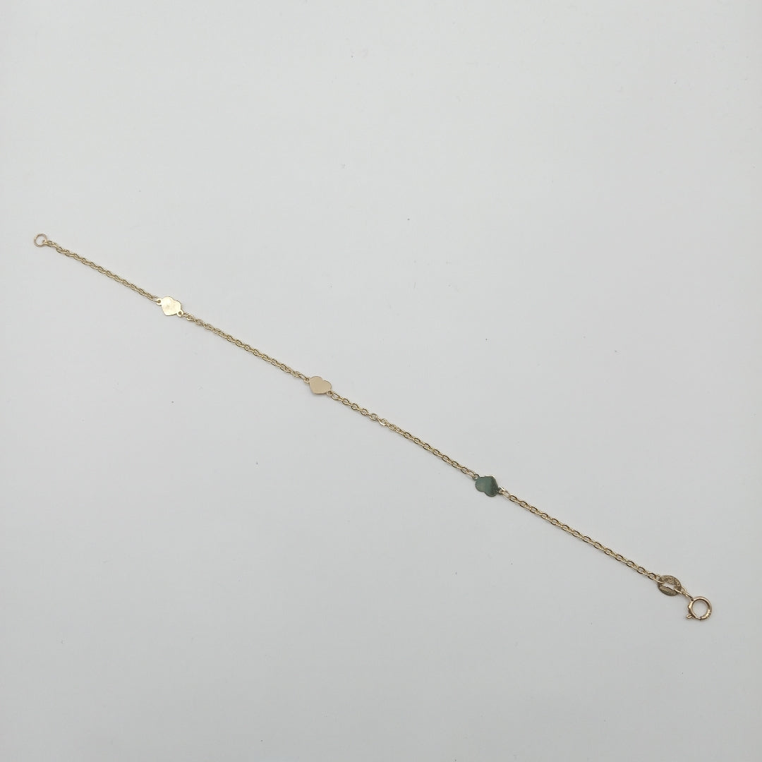 PULSERA TEJIDO ESPECIAL FIG CORAZONES 14K 18 CM 1.3 GR (NUEVO)