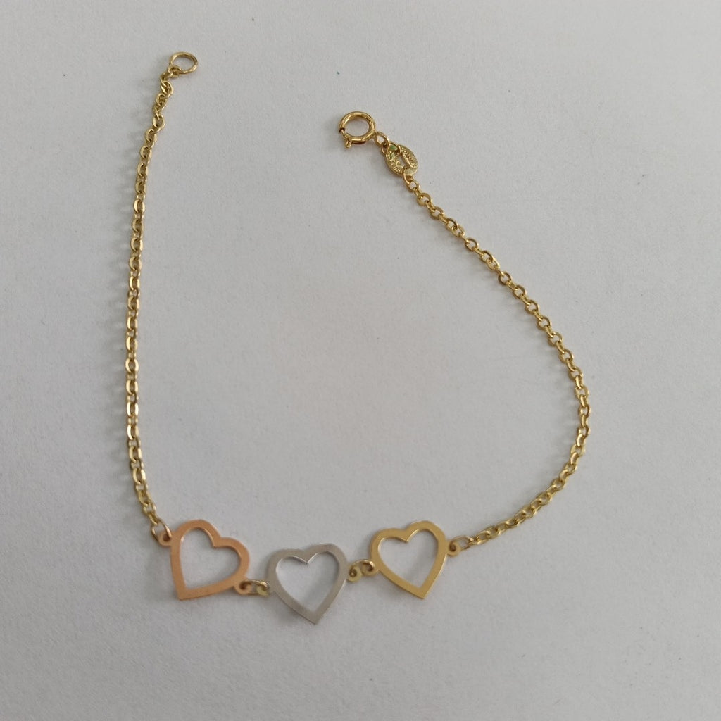 PULSERA ESPECIAL CON CORAZONES 14K 18 CM 1.3 GR (NUEVO)