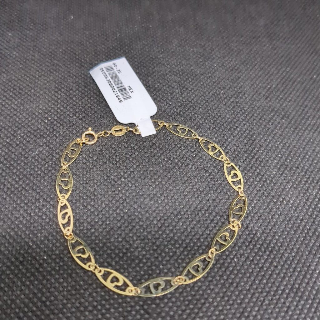 PULSERA TEJIDO ESPECIAL CON CORAZON 14K 18 CM 1.3 GR (NUEVO)