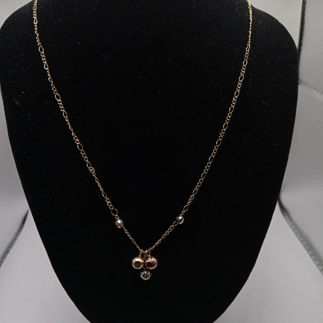CADENA GARGANTILLA 3X1 CON ESFERAS COMBINADAS 14K 45 CM 3.1 GR (NUEVO)