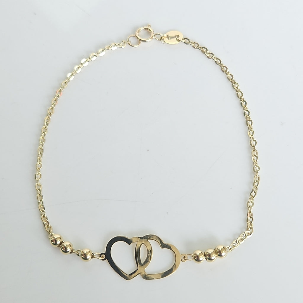 PULSERA TEJIDO ESPECIAL C CORAZONES 14K 18 CM 1.7 GR (NUEVO)