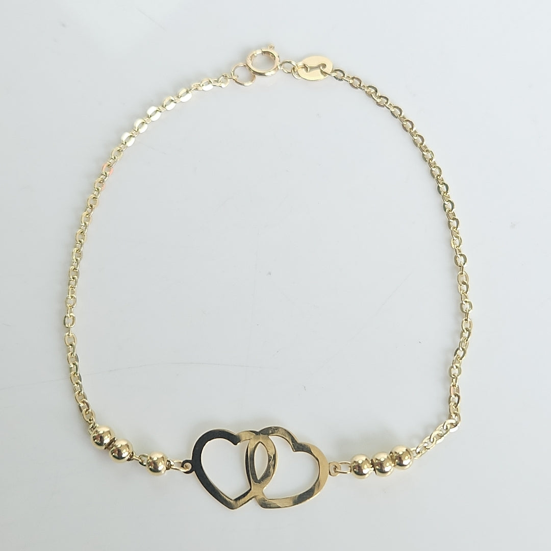 PULSERA TEJIDO ESPECIAL C CORAZONES 14K 18 CM 1.7 GR (NUEVO)
