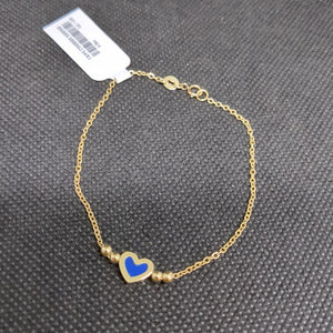 PULSERA TEJIDO ESPECIAL CON FIGURA CORAZON CON ESMALTE AZUL 14K 18 CM 1.9 GR (NUEVO)