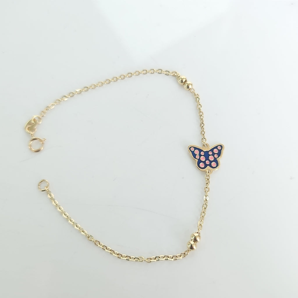 PULSERA TEJIDO ESPECIAL MARIPOSA CON ESMALTE 14K 18 CM 1.8 GR (NUEVO)