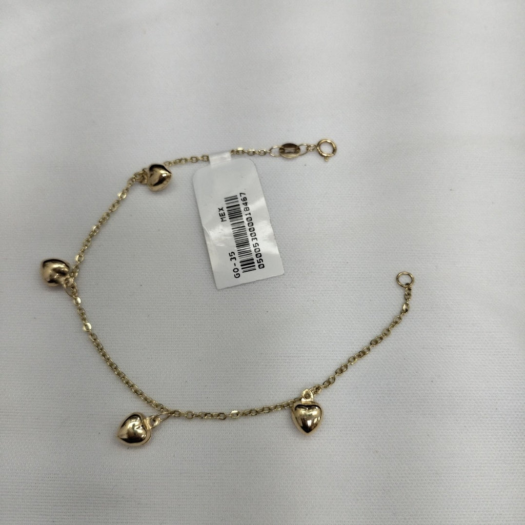 PULSERA ESP CON FIG CORAZONES 14K 18 CM 1.8 GR (NUEVO)