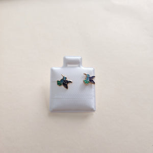 BROQUELES BROQUEL FIG COLIBRI ESMALTE AZUL 14K 0.2138 GR (NUEVO)