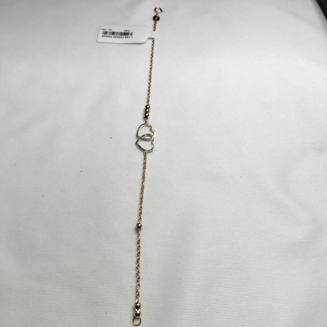PULSERA TEJIDO ESPECIAL C CORAZONES 14K 18 CM 1.7 GR (NUEVO)