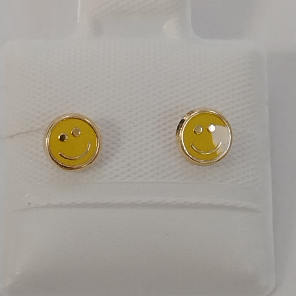 BROQUELES BROQUEL FIG SONRISA ESMALTE AMARILLO 14K 0.2074 GR (NUEVO)