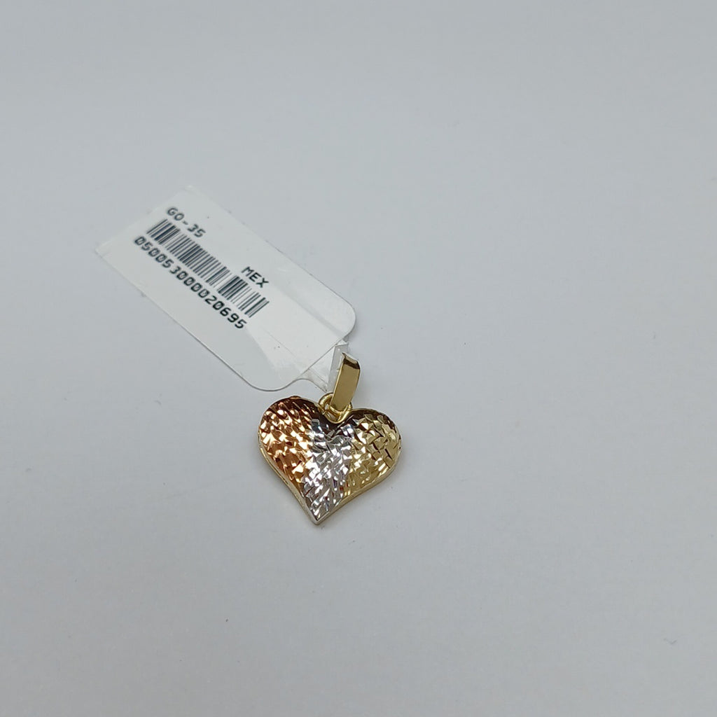 DIJE TEJIDO CORAZON LABRADO COMBINADO 14K 1.2 GR (NUEVO)