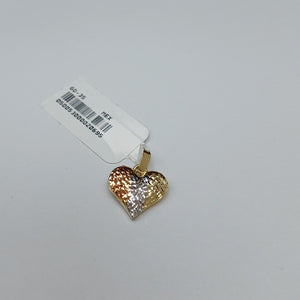 DIJE TEJIDO CORAZON LABRADO COMBINADO 14K 1.2 GR (NUEVO)