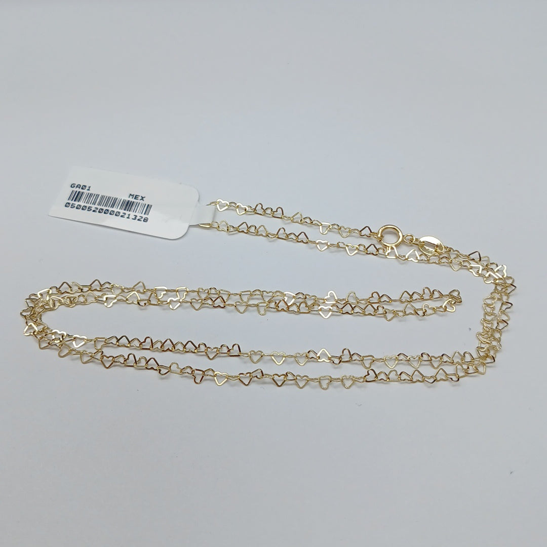 CADENAS TEJIDO CORAZONES ORO 10K 55 CM 1.6 GR (NUEVO)