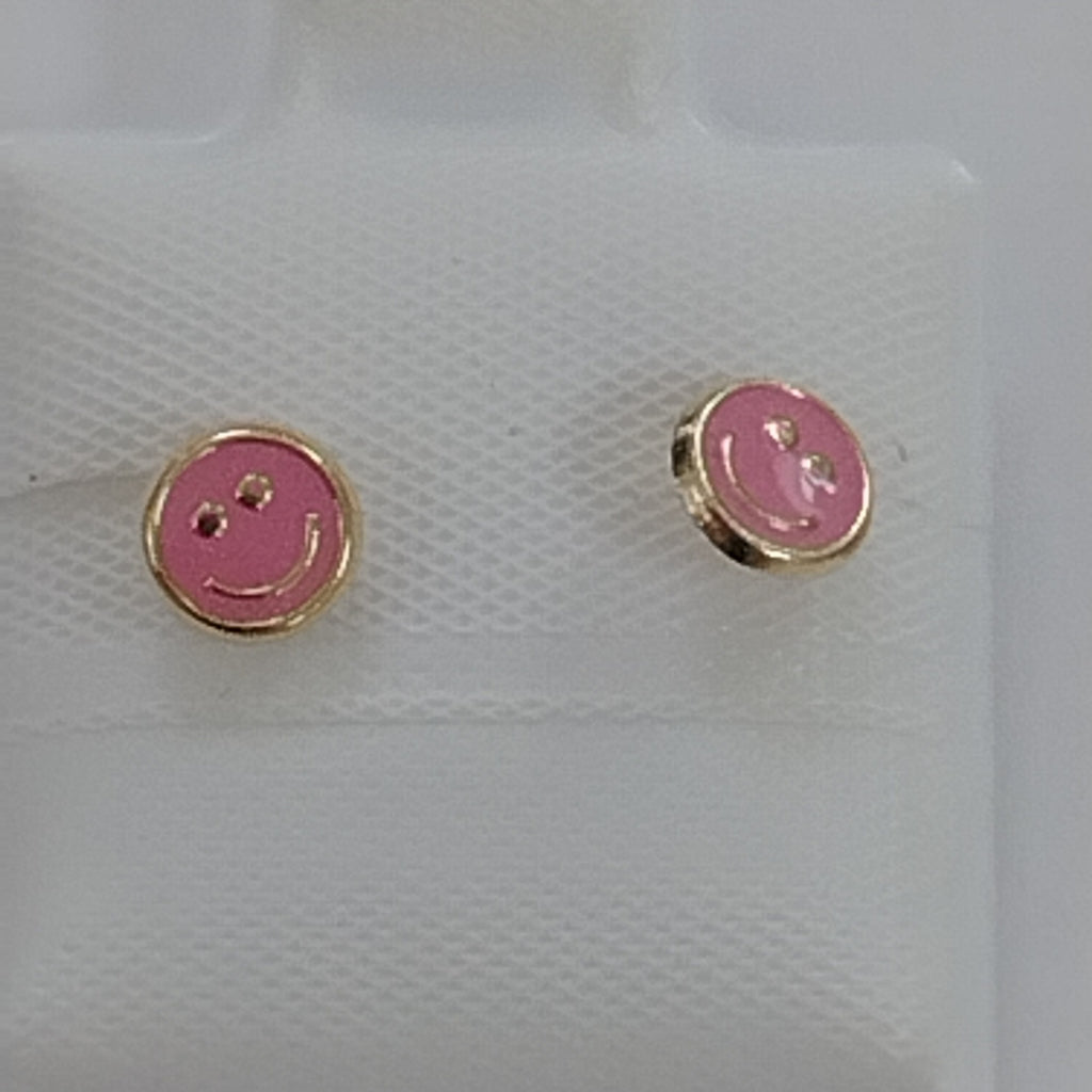 BROQUELES BROQUEL FIG SONRISA ESMALTE ROSA 14K 0.1696 GR (NUEVO)