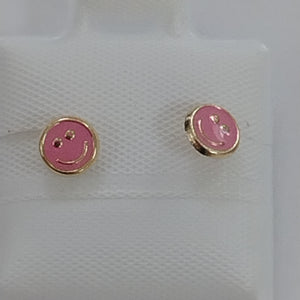 BROQUELES BROQUEL FIG SONRISA ESMALTE ROSA 14K 0.1696 GR (NUEVO)