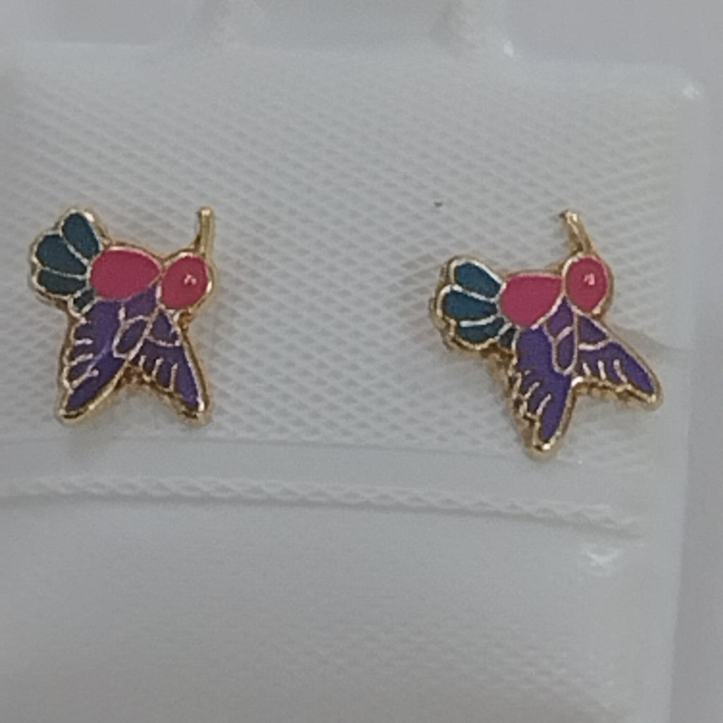 BROQUELES BROQUEL FIG COLIBRI ESMALTE ROSA 14K 0.2138 GR (NUEVO)