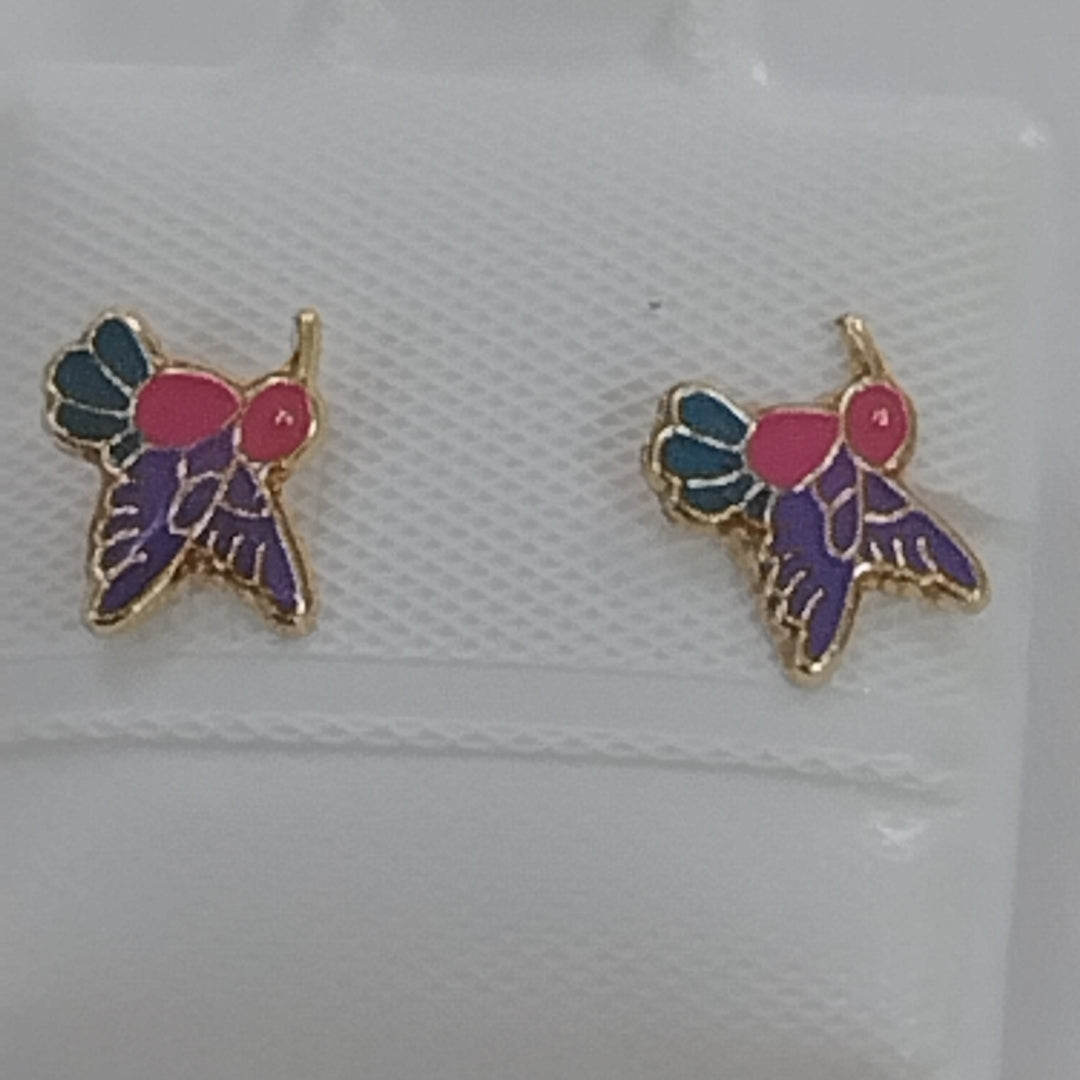 BROQUELES BROQUEL FIG COLIBRI ESMALTE ROSA 14K 0.2138 GR (NUEVO)