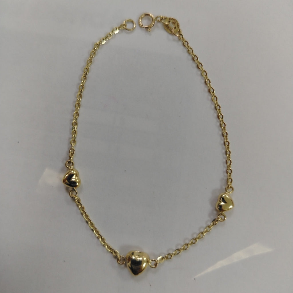 PULSERA TEJIDO ESPECIAL CON CORAZONES 14K 18 CM 1.7 GR (NUEVO)