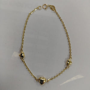 PULSERA TEJIDO ESPECIAL CON CORAZONES 14K 18 CM 1.7 GR (NUEVO)