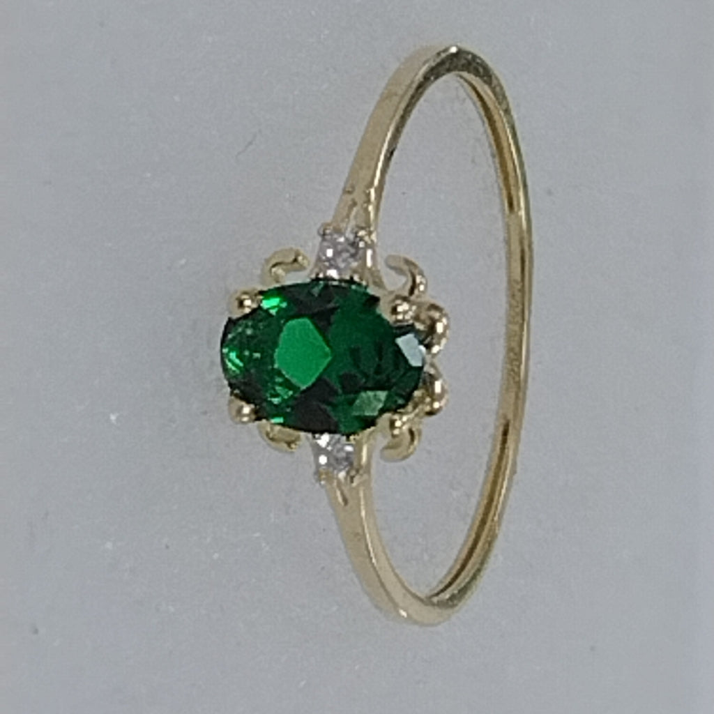 ANILLOS CON CIRCONIAS Y PIEDRA DE COLOR VERDE 14K TALLA 9 1.1 GR (NUEVO)
