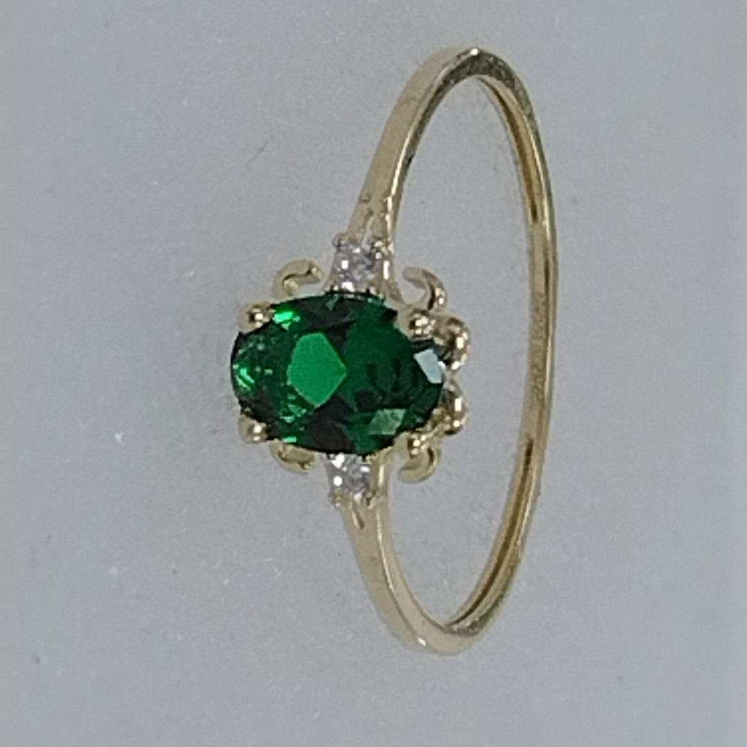 ANILLOS CON CIRCONIAS Y PIEDRA DE COLOR VERDE 14K TALLA 9 1.1 GR (NUEVO)