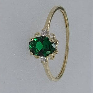 ANILLOS CON CIRCONIAS Y PIEDRA DE COLOR VERDE 14K TALLA 9 1.1 GR (NUEVO)