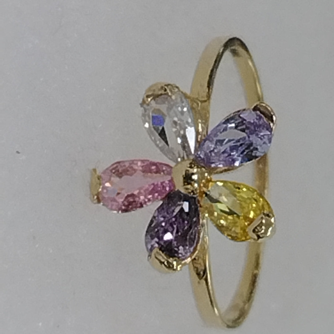 ANILLOS FLOR CON PIEDRAS DE COLOR 14K TALLA 7 1.4 GR (NUEVO)