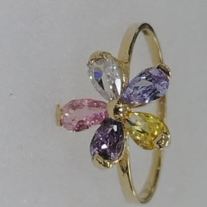 ANILLOS FLOR CON PIEDRAS DE COLOR 14K TALLA 7 1.4 GR (NUEVO)