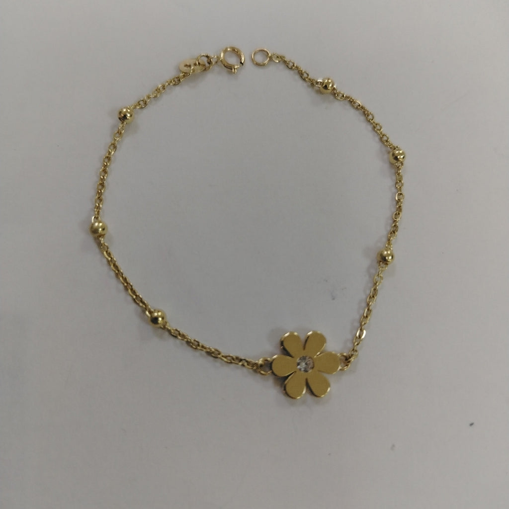 PULSERA TEJIDO ESPECIAL FLOR CON CIRCONIA 14K 18 CM 2.5 GR (NUEVO)