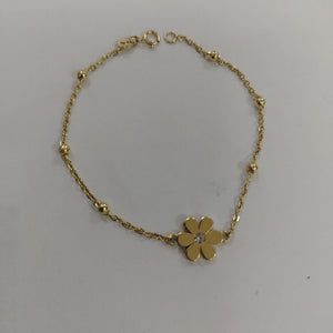 PULSERA TEJIDO ESPECIAL FLOR CON CIRCONIA 14K 18 CM 2.5 GR (NUEVO)