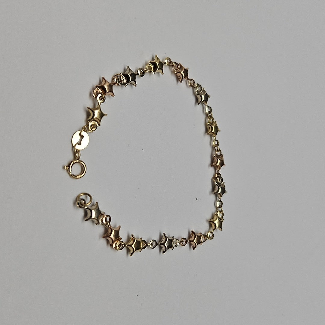 PULSERA TEJIDO ESPECIAL ESTRELLAS COMBINADAS 14K 18 CM 2.3 GR (NUEVO)
