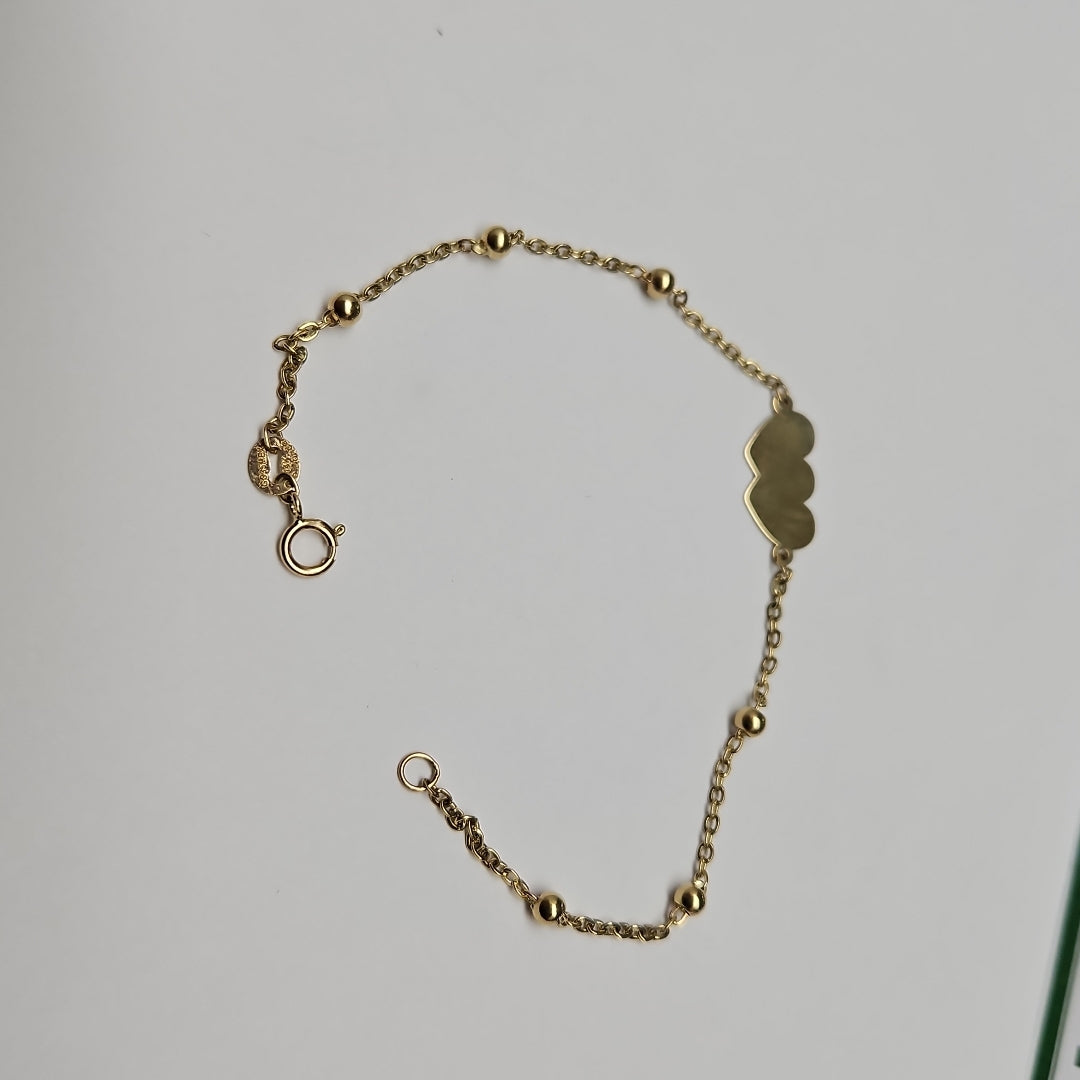 PULSERA TEJIDO ESPECIAL CON DOS CORAZONES 14K 18 CM 1.7 GR (NUEVO)