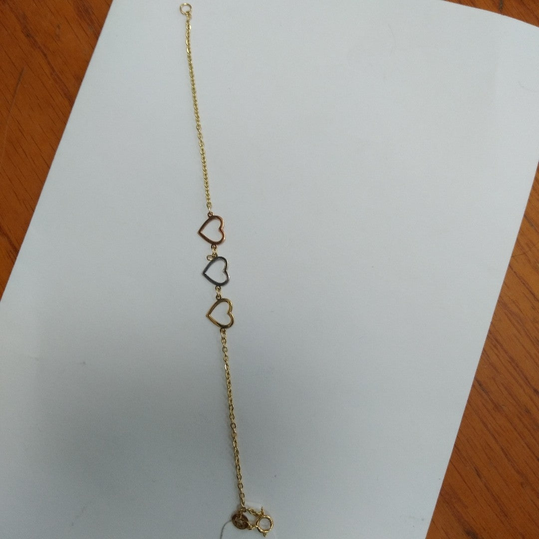PULSERA ESPECIAL CON CORAZONES 14K 18 CM 1.3 GR (NUEVO)