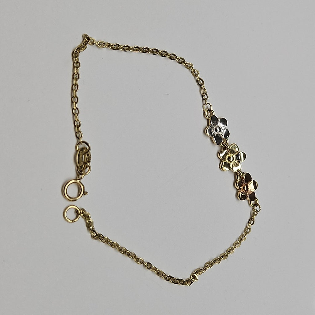 PULSERA TEJIDO ESPECIAL FIG FLORES 14K 18 CM 2.1 GR (NUEVO)