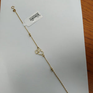 PULSERA TEJIDO ESPECIAL CORAZONES CON CIRCONIAS 14K 18 CM 2.4 GR (NUEVO)
