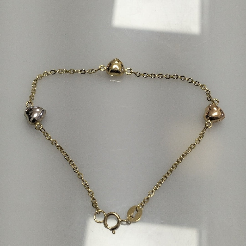 PULSERA ESP CON CORAZONES COMBINADOS 14K 18 CM 1.6 GR (NUEVO)