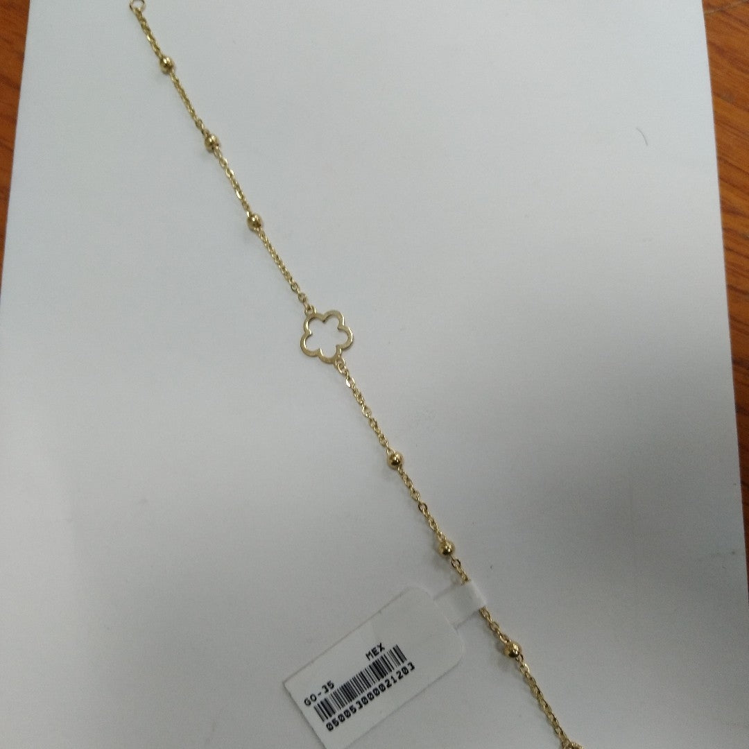 PULSERA TEJIDO ESPECIAL CON FLOR 14K 18 CM 1.6 GR (NUEVO)
