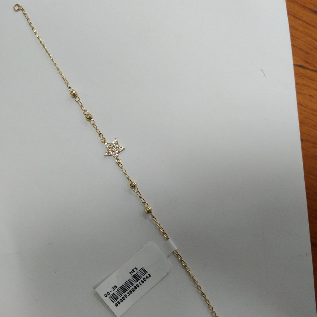PULSERA ESPECIAL CON ESTRELLA Y CIRCONIAS 14K 18 CM 1.5 GR (NUEVO)