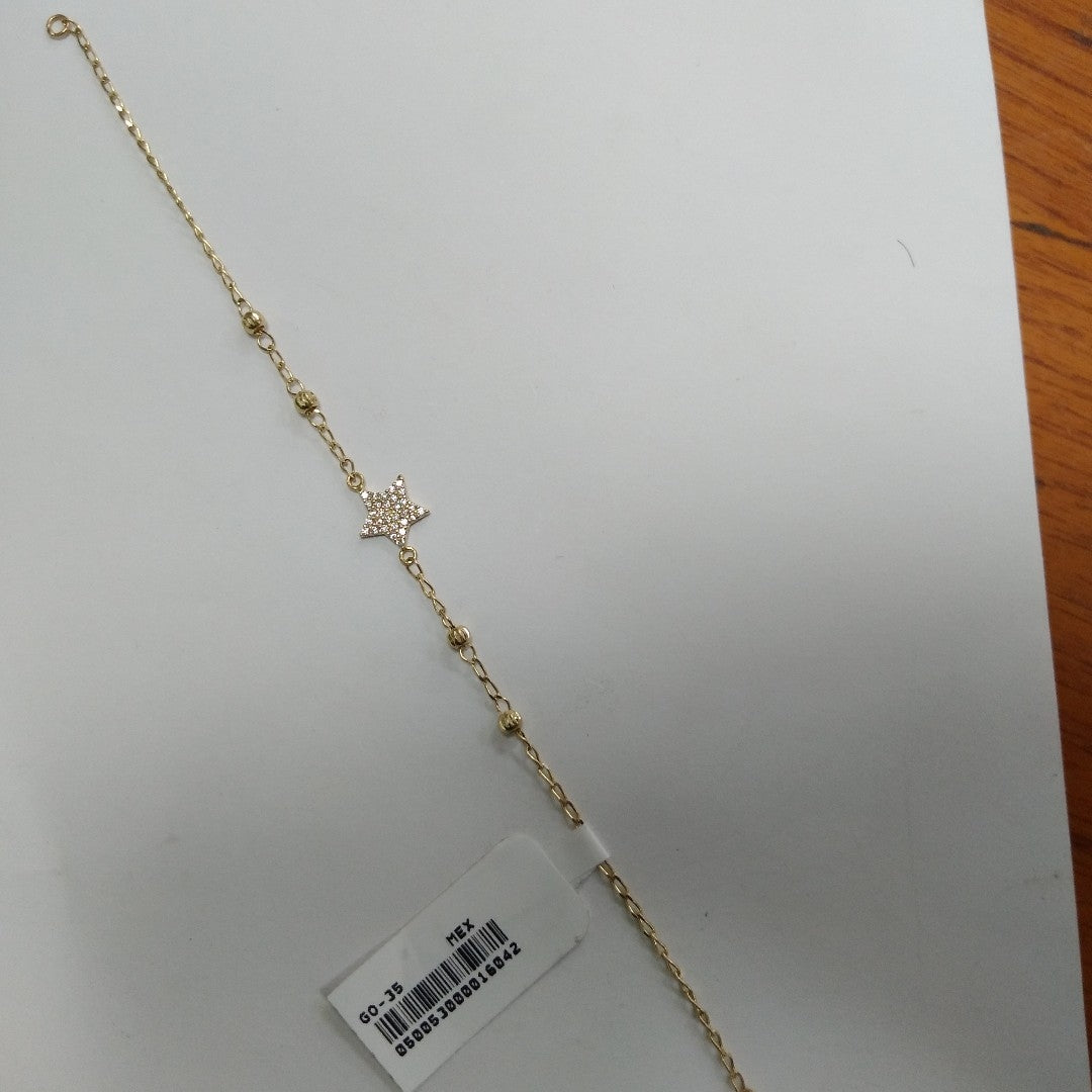 PULSERA ESPECIAL CON ESTRELLA Y CIRCONIAS 14K 18 CM 1.5 GR (NUEVO)