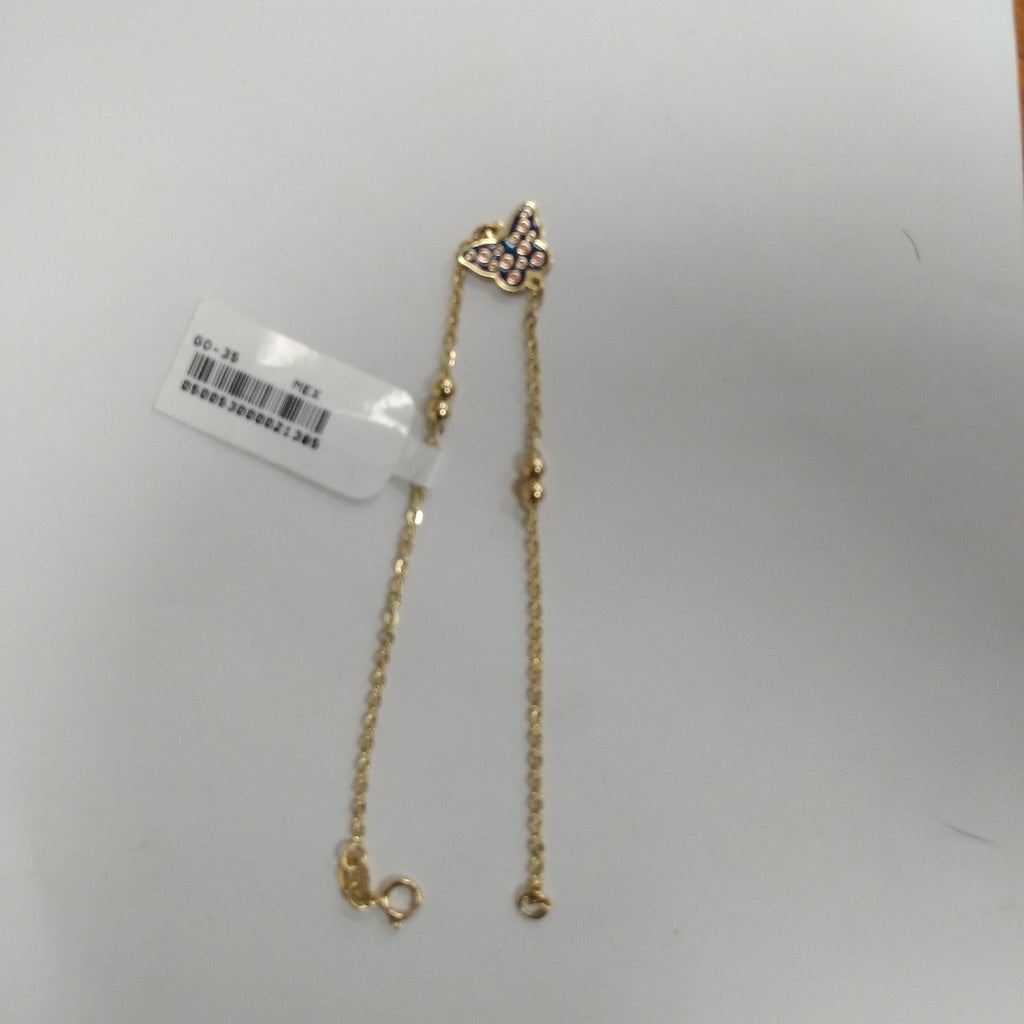 PULSERA TEJIDO ESPECIAL MARIPOSA CON ESMALTE 14K 18 CM 1.8 GR (NUEVO)