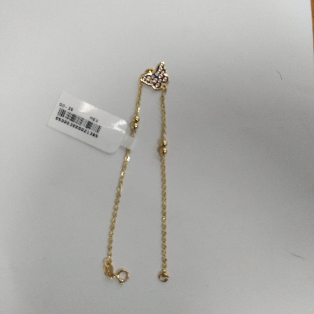 PULSERA TEJIDO ESPECIAL MARIPOSA CON ESMALTE 14K 18 CM 1.8 GR (NUEVO)