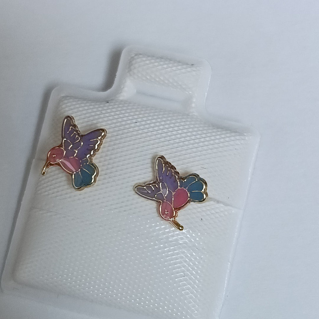 BROQUELES BROQUEL FIG COLIBRI ESMALTE ROSA 14K 0.2138 GR (NUEVO)