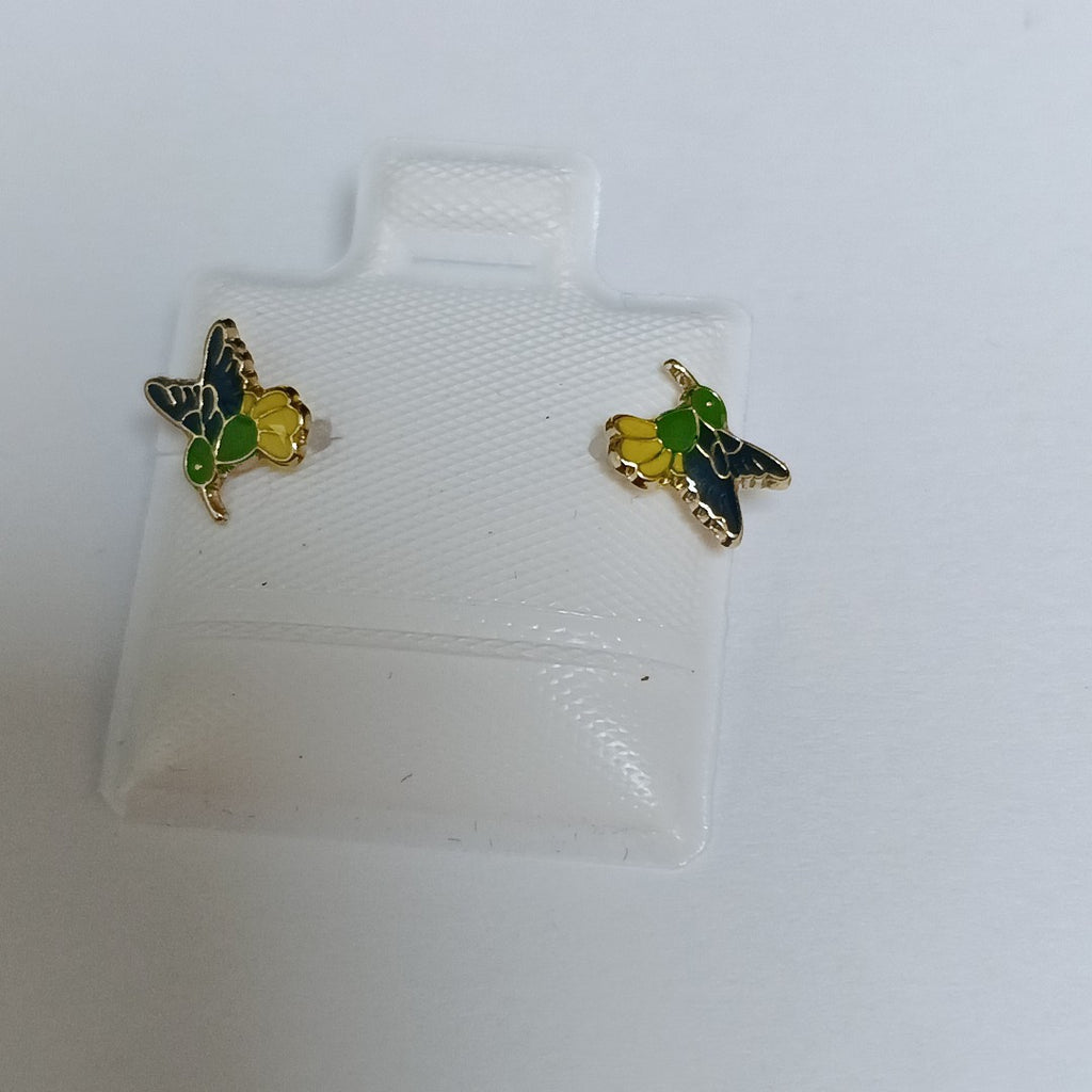 BROQUELES BROQUEL FIG COLIBRI ESMALTE VERDE 14K 0.2138 GR (NUEVO)