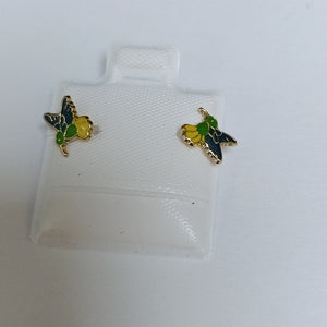 BROQUELES BROQUEL FIG COLIBRI ESMALTE VERDE 14K 0.2138 GR (NUEVO)