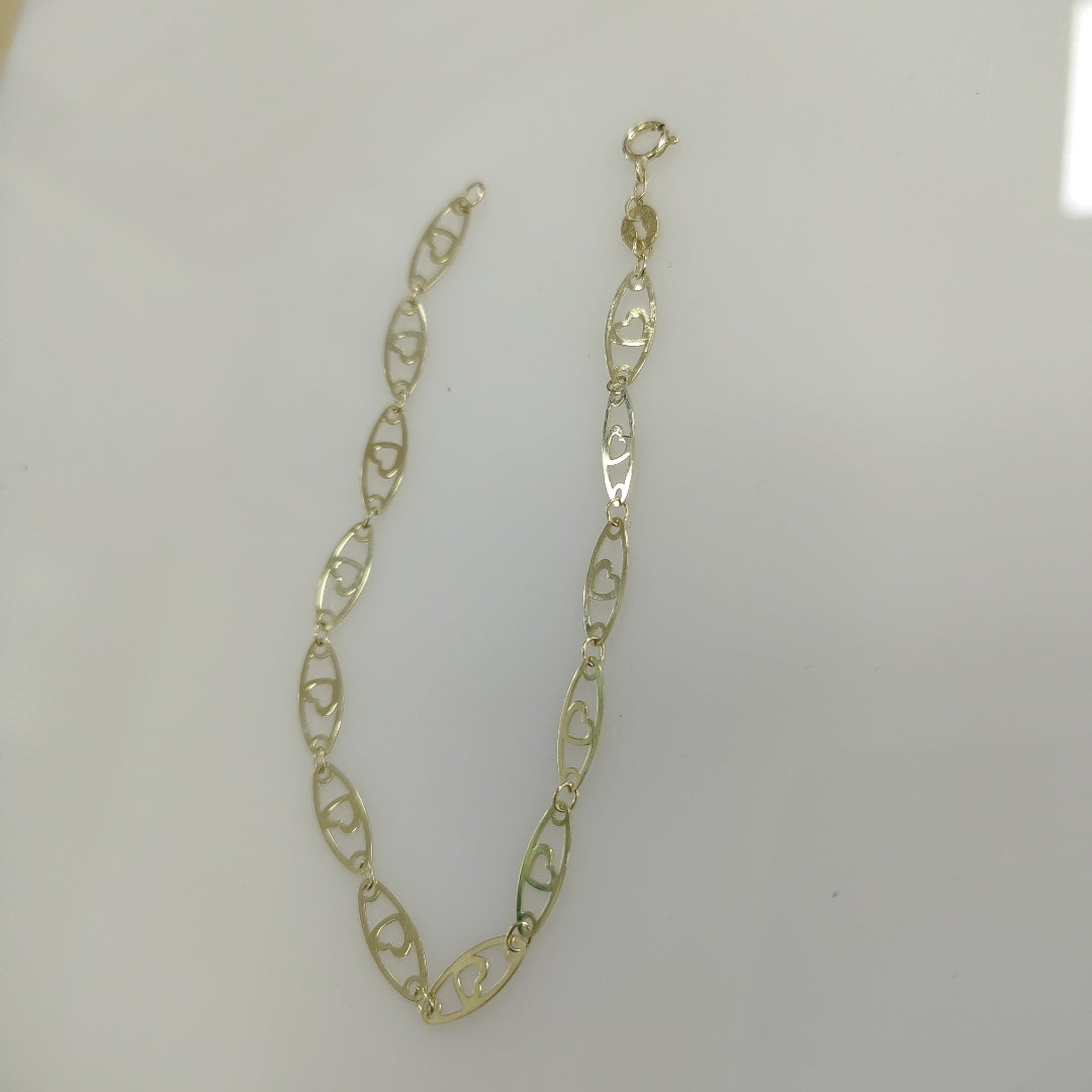 PULSERA TEJIDO ESPECIAL CON CORAZON 14K 18 CM 1.3 GR (NUEVO)