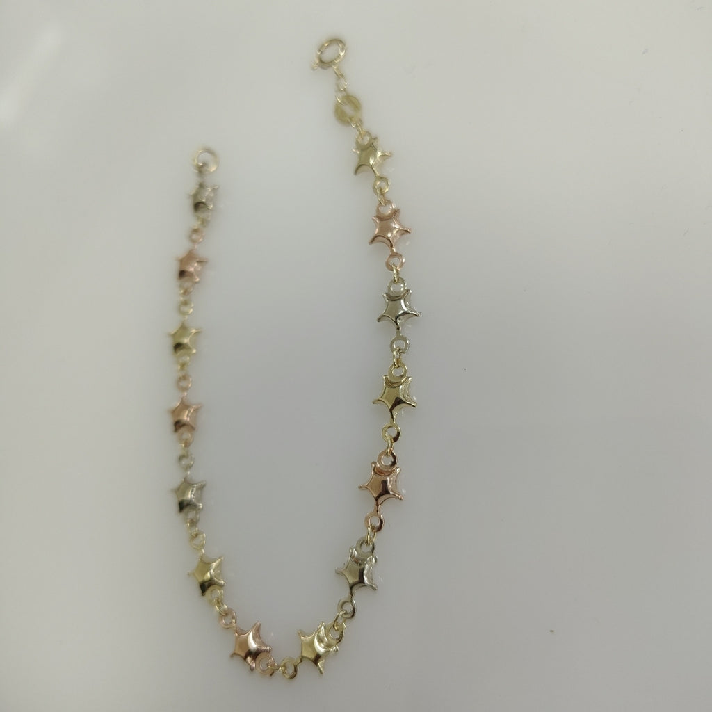 PULSERA TEJIDO ESPECIAL ESTRELLAS COMBINADAS 14K 18 CM 2.1 GR (NUEVO)