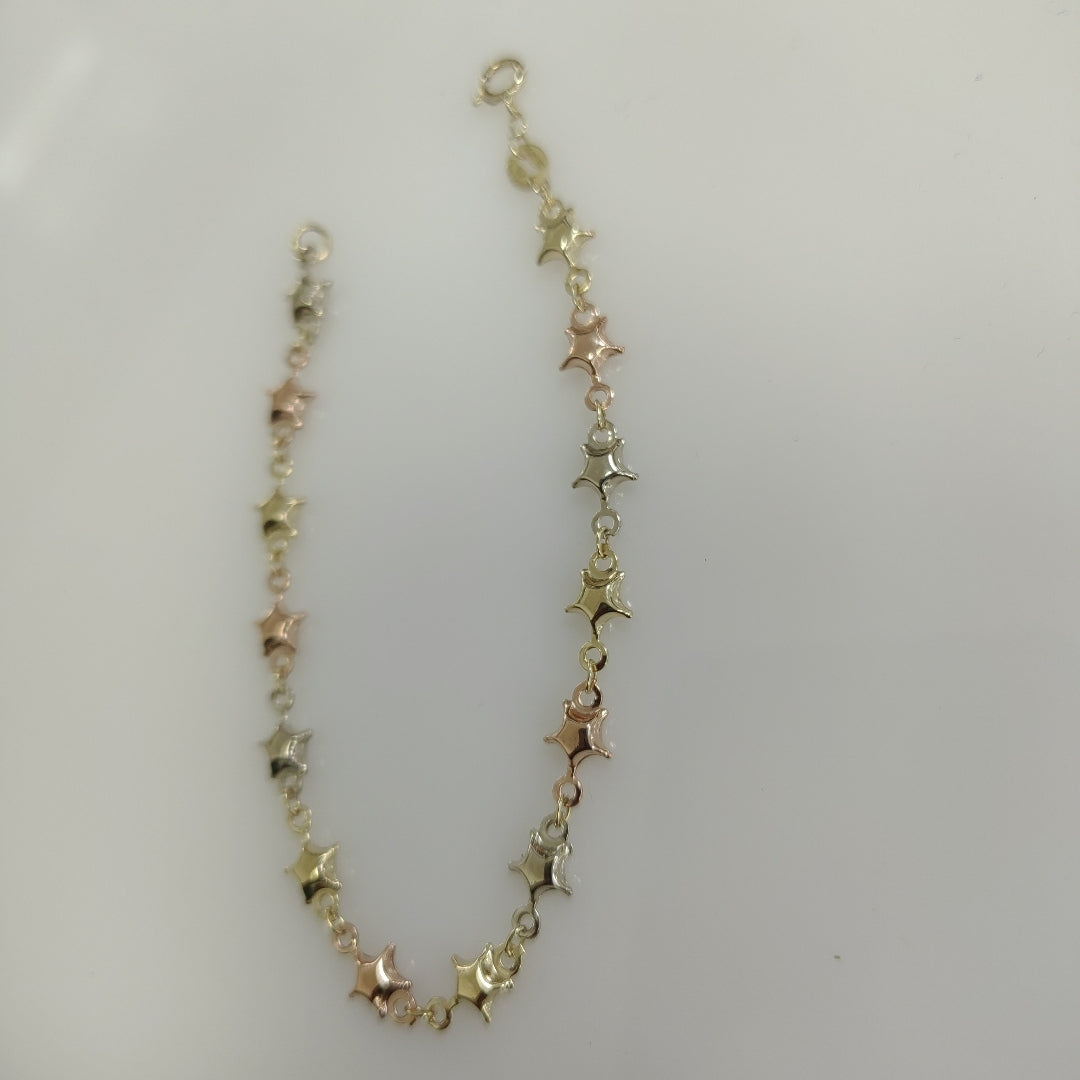 PULSERA TEJIDO ESPECIAL ESTRELLAS COMBINADAS 14K 18 CM 2.1 GR (NUEVO)